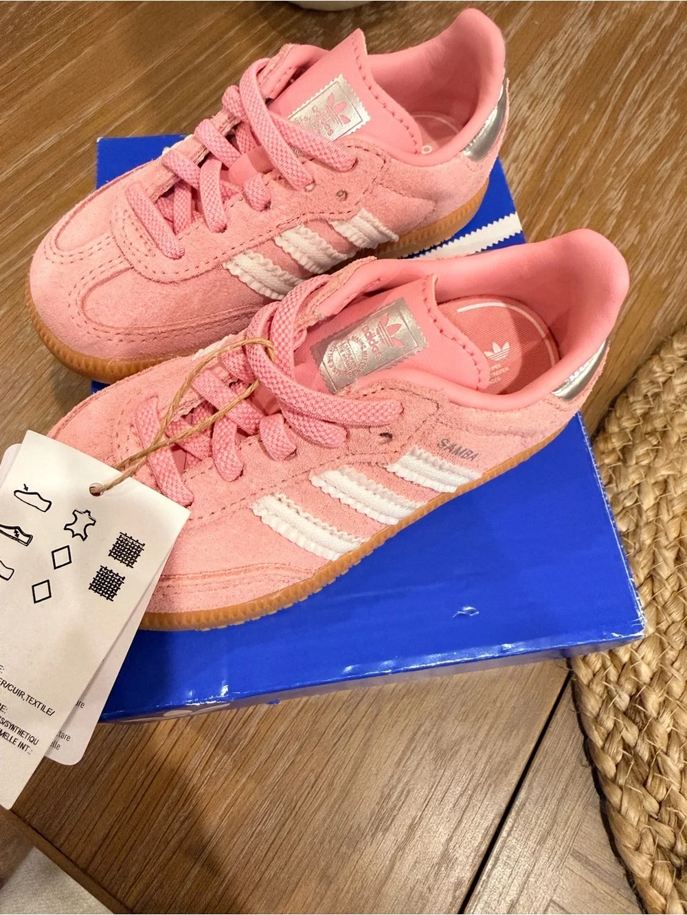 adidas Kids Samba Suede Sneakers - Pink with White Stripes